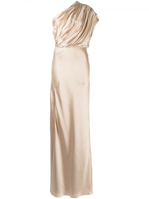  Michelle Mason Asymmetric Open Back Gown - Brown 
