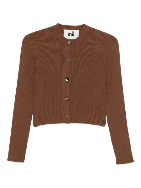  Mii Ribbed Buttoned Cardigan - Brown 