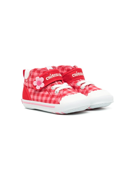  Miki House Checked Touch-strap Sneakers - Red 