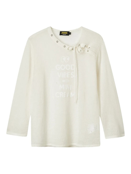  Mini Cream Asymmetrical-neck Long-sleeve Sweater - Neutrals 