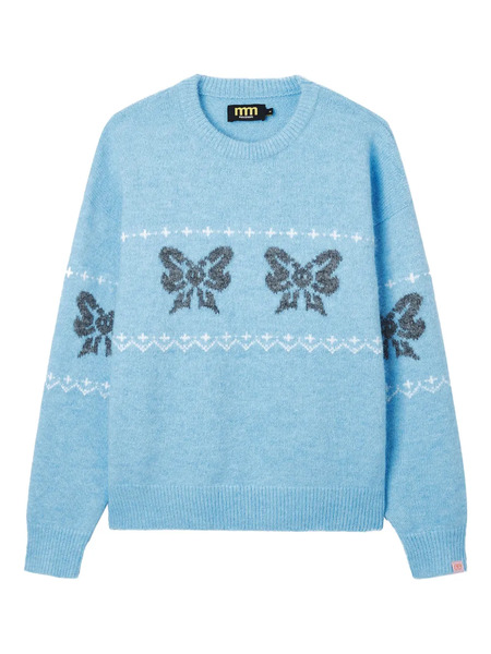  Mini Cream Bow Pattern Sweater - Blue 