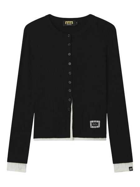  Mini Cream Button Ribbed Cardigan - Black 