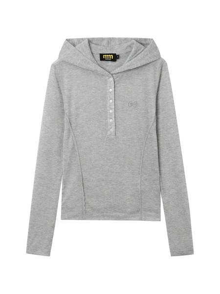  Mini Cream Buttoned Hoodie - Grey 