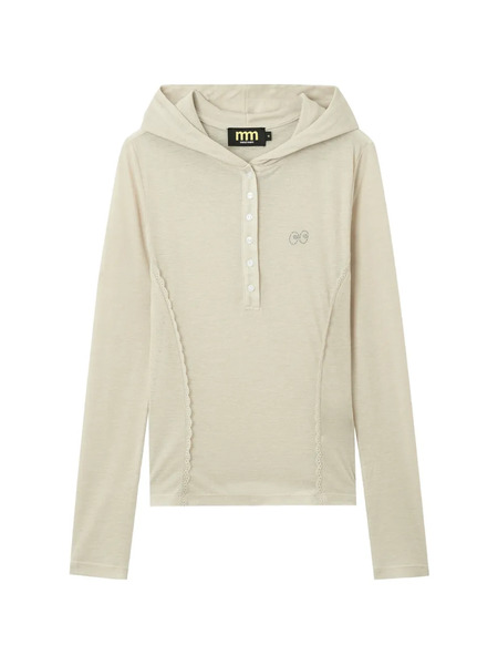  Mini Cream Buttoned Hoodie - Neutrals 