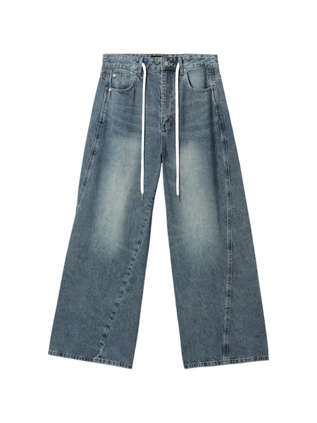  Mini Cream Drawstring Wide-leg Jeans - Blue 