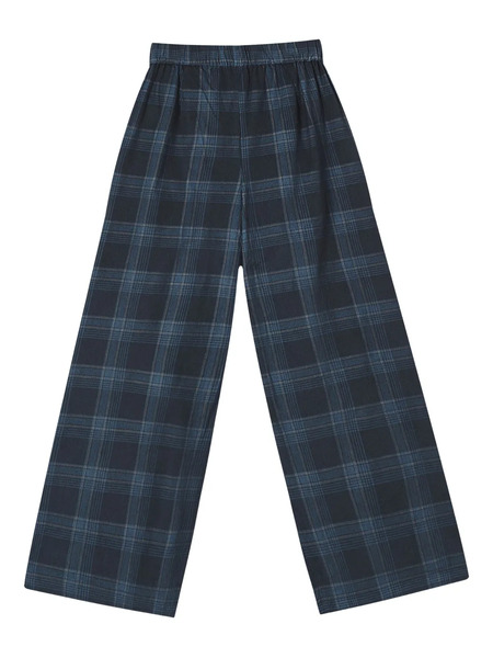  Mini Cream Elasticated-waist Checked Trousers - Blue 