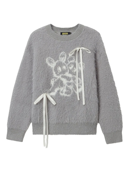  Mini Cream Graphic-design Sweater - Grey 