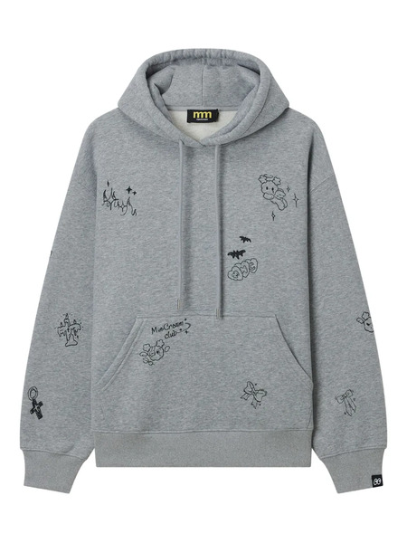  Mini Cream Graphic-print Drawstring Hoodie - Grey 