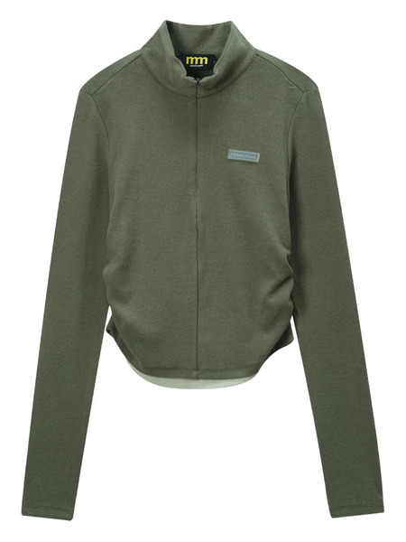  Mini Cream High-neck Ruched Sweater - Green 