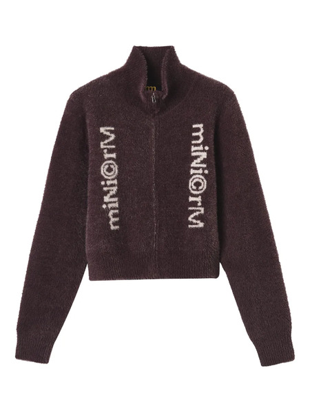  Mini Cream High-neck Zip-front Jacket - Purple 
