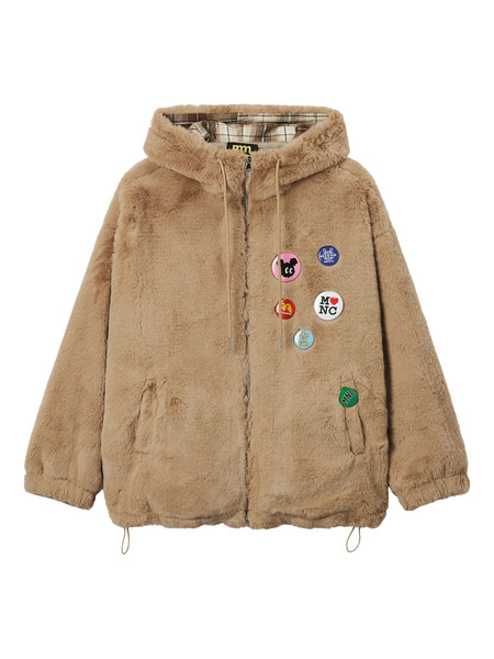  Mini Cream Hooded Appliqué Jacket - Neutrals 