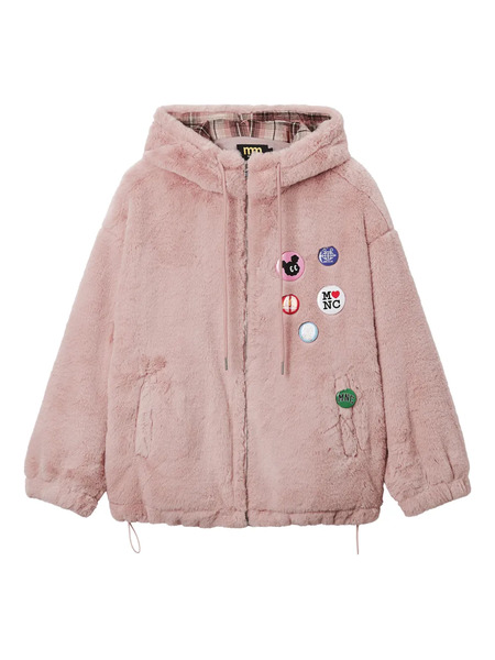  Mini Cream Hooded Appliqué Jacket - Pink 