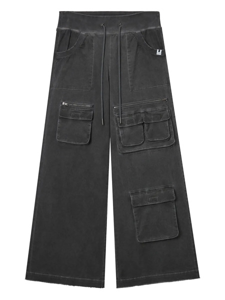  Mini Cream Multiple-pocket Wide-leg Trousers - Grey 