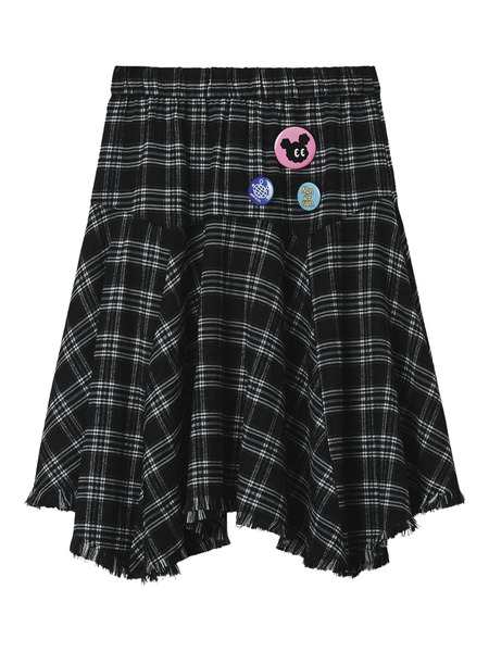  Mini Cream Plaid Frayed Mini Skirt - Black 