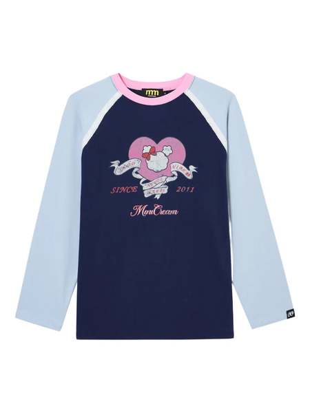  Mini Cream Raglan Printed Top - Blue 
