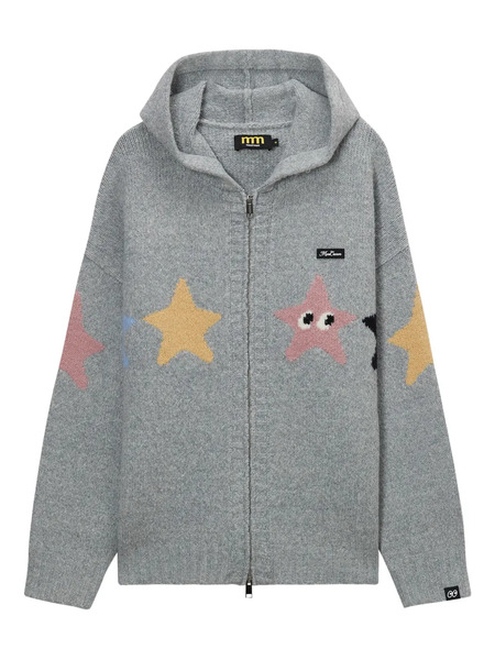  Mini Cream Star Hooded Cardigan - Grey 