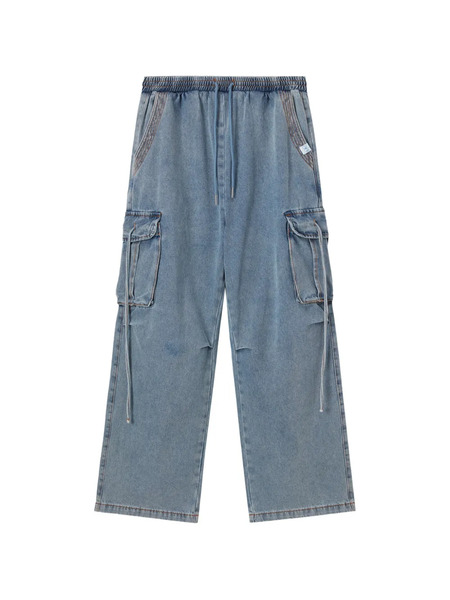  Mini Cream Strap-detail Cargo Jeans - Blue 