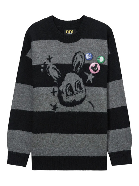  Mini Cream Striped Graphic-design Sweater - Black 