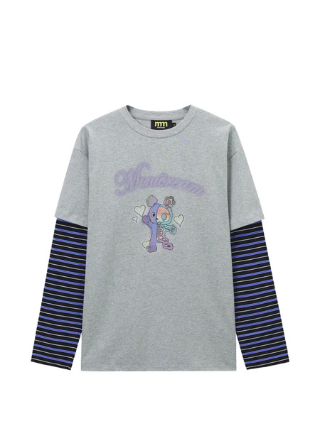  Mini Cream Striped Long-sleeve T-shirt - Grey 
