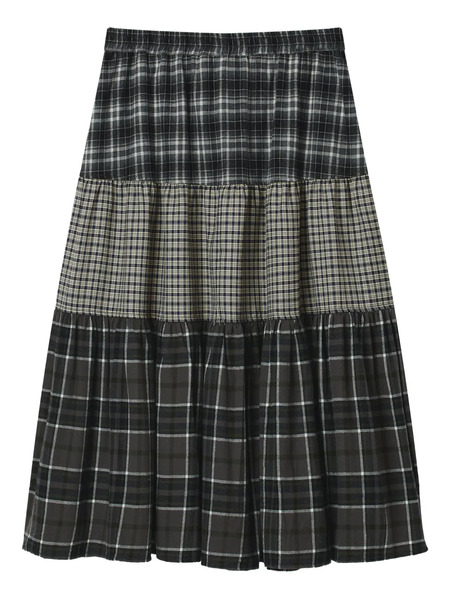  Mini Cream Tiered Check Midi Skirt - Grey 