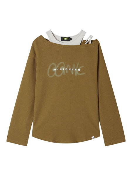  Mini Cream Waffle-knit Off-shoulder Top - Green 