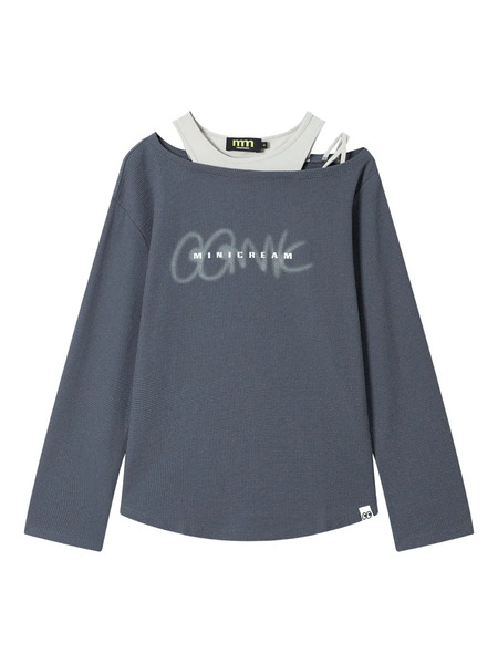 Mini Cream Waffle-knit Off-shoulder Top - Grey 