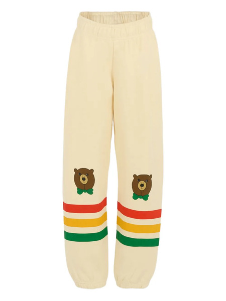  Mini Rodini Bear-embroidered Striped Trousers - Neutrals 