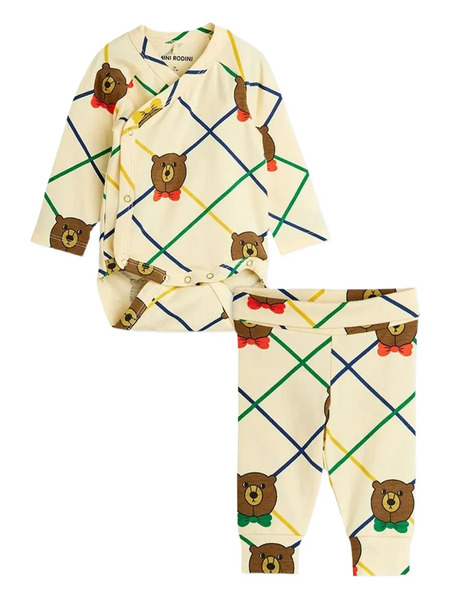  Mini Rodini Bear-print Trousers Set - Neutrals 