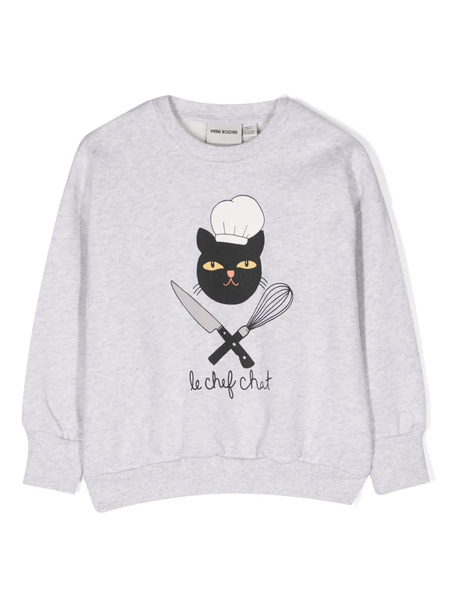  Mini Rodini Chef Cat Cotton Sweatshirt - Grey 