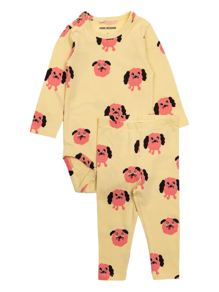  Mini Rodini Doggies Printed Trouser Set - Yellow 