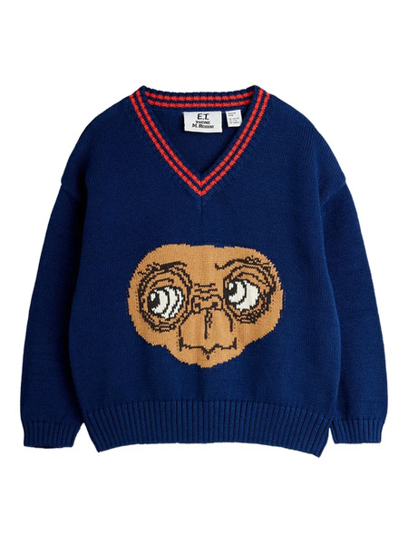  Mini Rodini E.t Print V-neck Sweater - Blue 