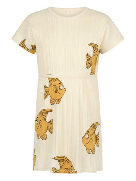  Mini Rodini Graphic-print Plissé Dress - Yellow 