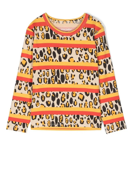  Mini Rodini Leopard-print Striped Top - Neutrals 