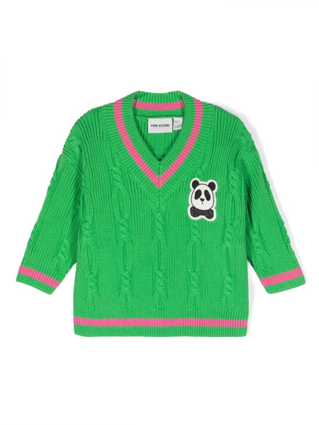  Mini Rodini Panda-patch Cable-knit Jumper - Green 