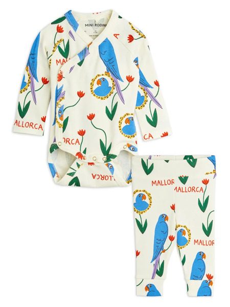  Mini Rodini Parrot-print Cotton Trouser Set - White 