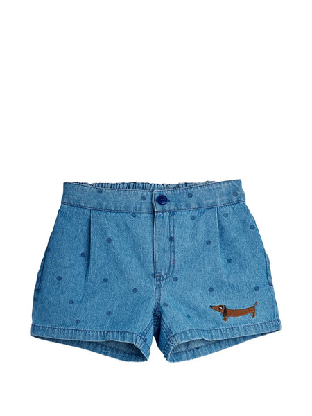 Mini Rodini Polka-dot Dog-embroidered Shorts - Blue 