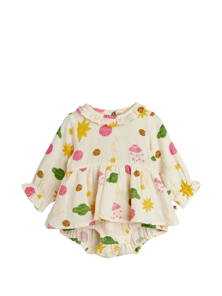  Mini Rodini Ruffled Printed Romper - Neutrals 