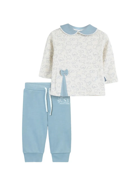  Mininio Peter-pan Collar Printed Trousers Set - Blue 