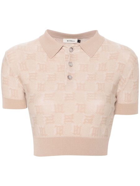  Misbhv Monogram-jacquard Cropped Polo Shirt - Neutrals 