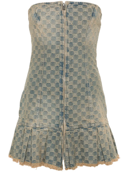  Misbhv Monogram-jacquard Denim Mini Dress - Blue 