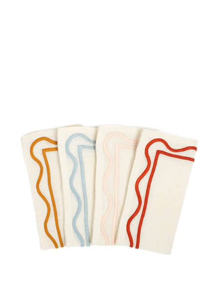  Misette Colorblock Embroidered Linen Napkins (set Of Four) - Neutrals 