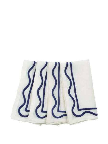  Misette Colorblock Embroidered Linen Napkins (set Of Four) - White 