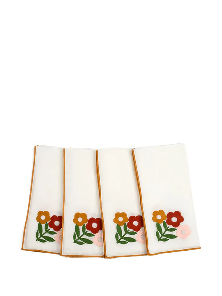  Misette Floral-embroidered Napkins (set Of Four) - White 
