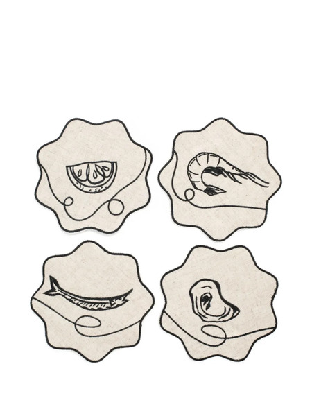  Misette Line Drawing Linen Coasters (set Of Four) - Neutrals 