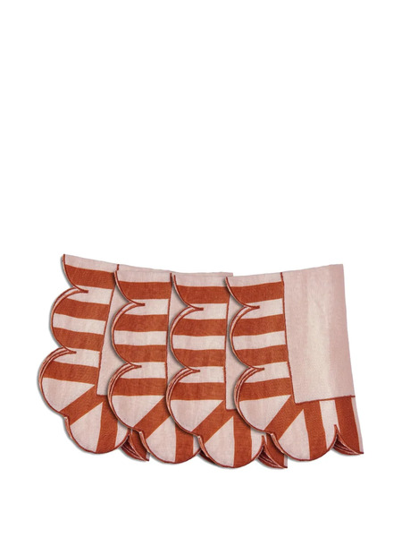  Misette Scalloped-edge Striped Napkins (set Of Four) - Red 