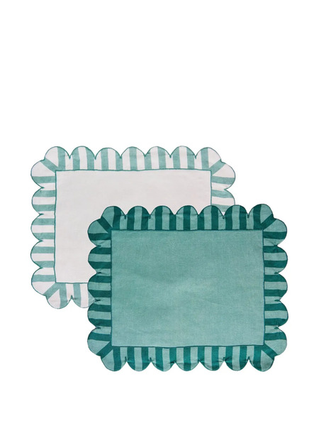  Misette Scalloped Stripe Linen Napkins (set Of Four) - Blue 
