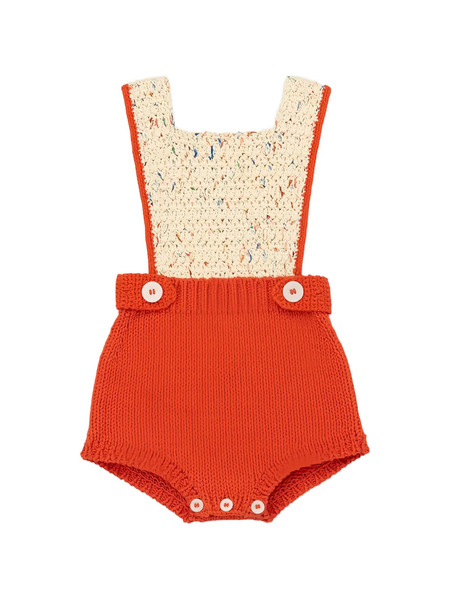  Misha & Puff Speckled Button Knitted Romper - Orange 