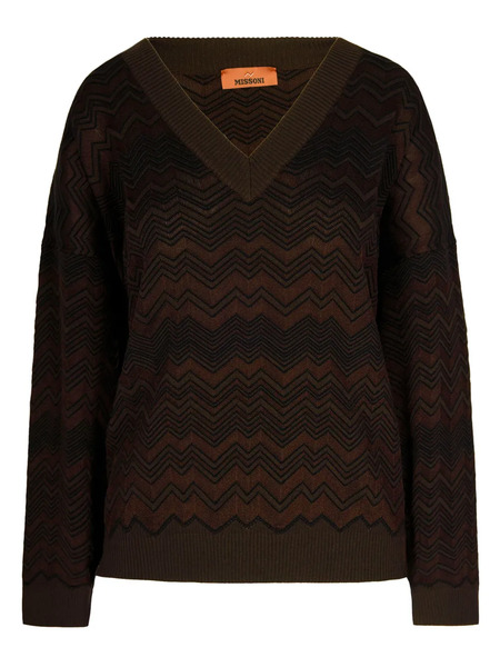  Missoni Chevron-pattern V-neck Sweater - Brown 