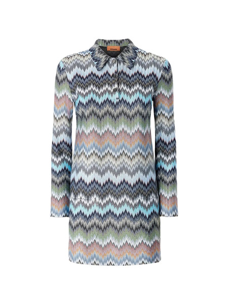  Missoni Collared Chevron-pattern Mini Dress - Blue 