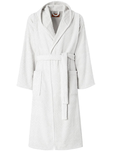  Missoni Home Chalk Cotton Hooded Bathrobe - White 